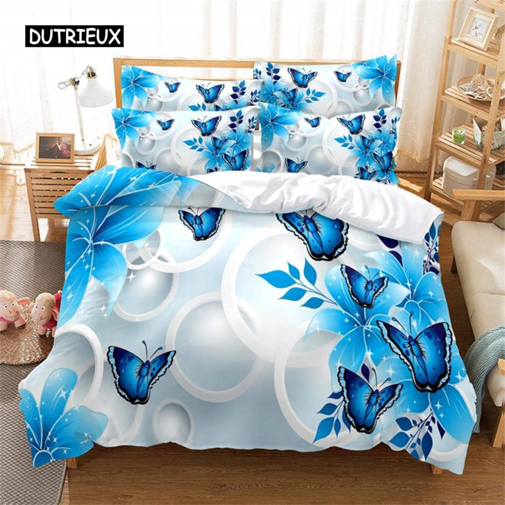 Butterfly Duvet Cover Set Microfiber Flying Golden Butterfly Printed Bedding Set Dreamy Night Butterfly Double Queen King Size