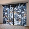 2 шт. Рождественская ночная сцена из ледяной и снежной деревни с принтом штор для домашнего декора - Карманная оконная отделка для спальни