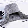 Rabbit Fur Cap Man Winter Genuine Fur Bomber Hat Windproof Warm Earmuffs Male Flat Grey/Black Russian Winter Rabbit Fur Hat