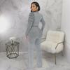 European & American Women's Sexy V-Neck Puff Sleeve Shiny Knit Jumpsuit