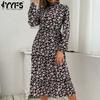 Women's Fashion Floral Print Long Sleeve Half Turtleneck Casual Dresses