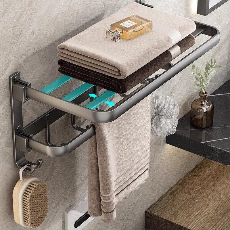 Rongyu 50cm Double Folding Towel Rack with Hooks