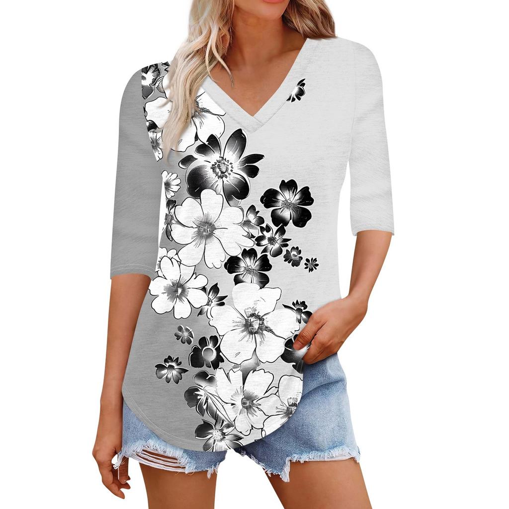 Shirts For Women Trendy V Neck T Shirts Casual Printed Blouse Half Sleeve Tops For Women