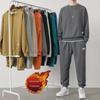 Men's Trendy Waffle Sports Suit - Long-Sleeve T-Shirt & Trousers, Casual Autumn/Winter Velvet Two-Piece Set