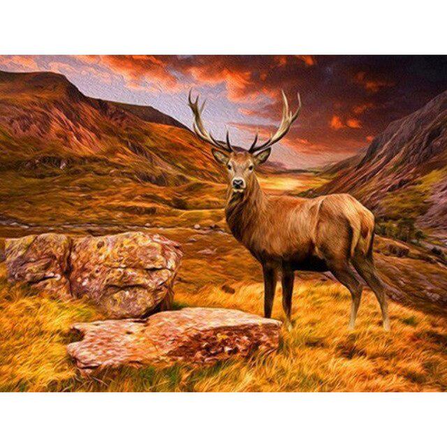 Вышивка крестиком олени, лани в разное время года лето/осень/зима/весна