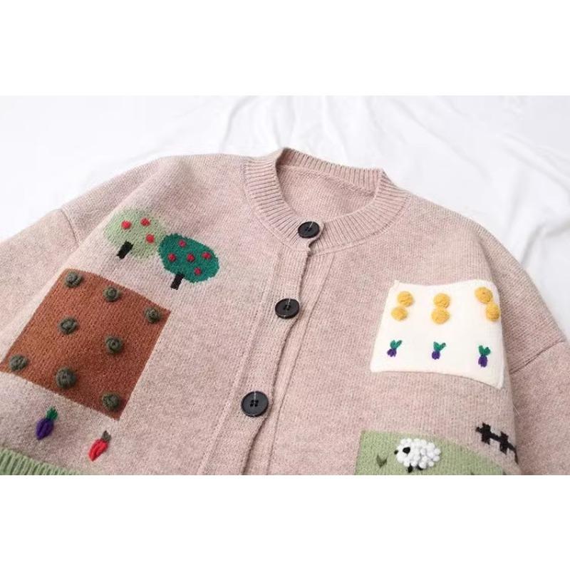 2023 Winter Autumn Women Solid Buttons Pattern Print Sweaters Jacket Knitting Fashion Oversize Casual Style Loose Cardigan Sweater