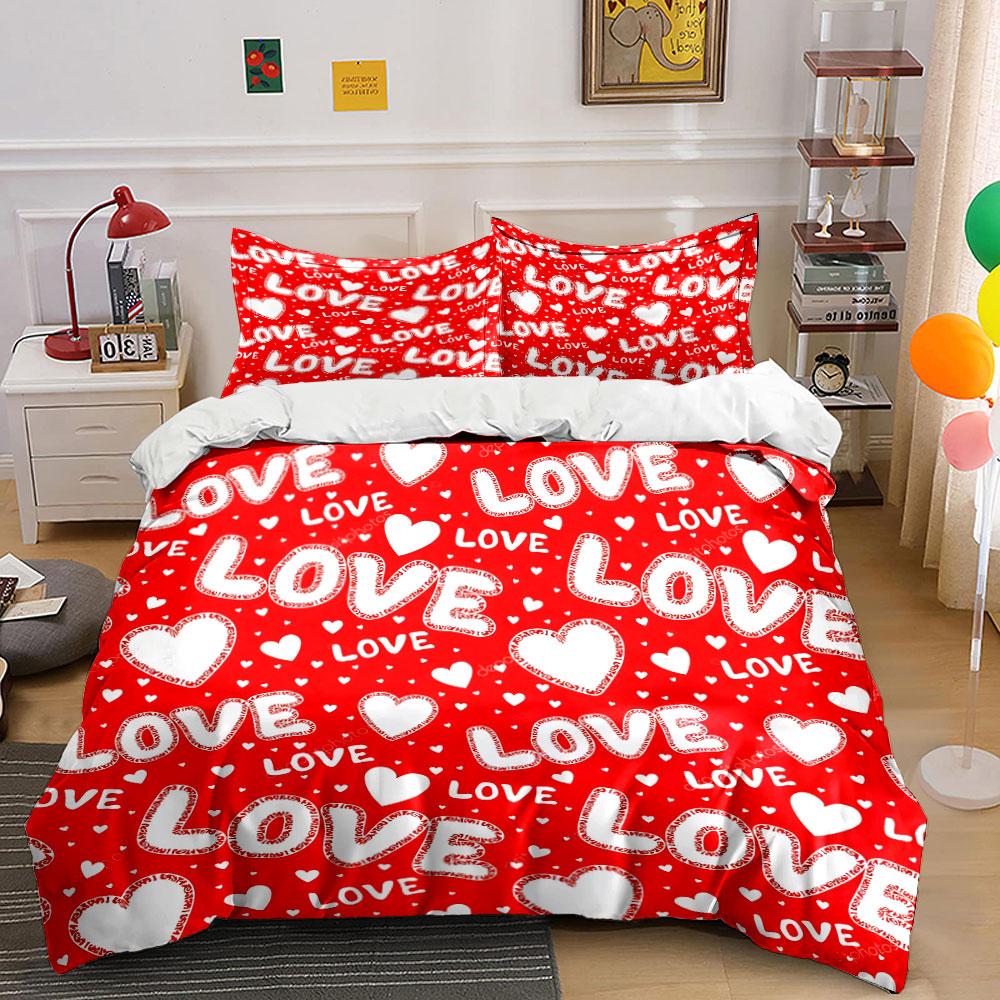 Love Heart Pattern, Red Theme Bedding Duvet Cover Set Duvet Cover Pillowcases (1*Duvet Cover 2*Pillowcases, without duvet insert)