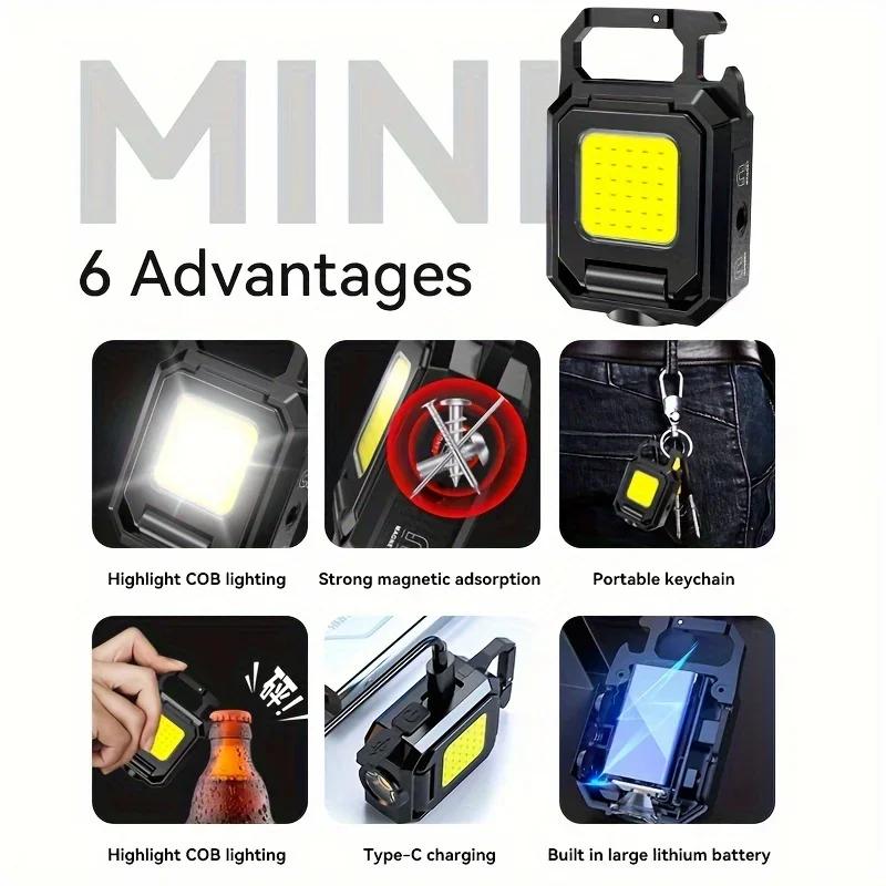 COB Flashlight Pocket XPE Camping LED Work Light Outdoor Foldable Side 2 COBs Hiking Lamp 800mAh USB Charging IPX4 Waterproof