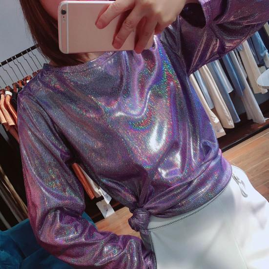 Женская Свободная футболка с длинными рукавами и блестками, украшенная блестящими светоотражающими буквами, футболка, круглый пуловер, топы