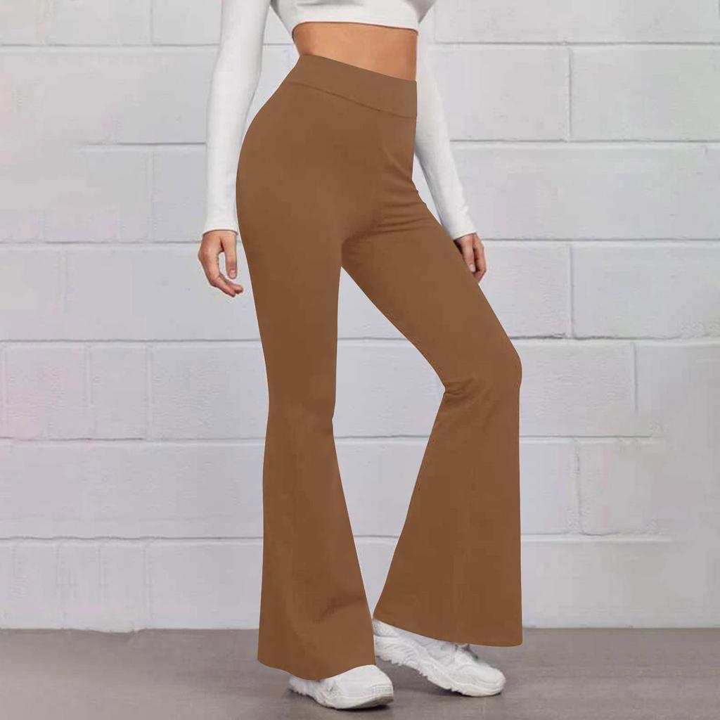 Женские однотонные брюки для йоги с эластичной резинкой на талии, спортивные расклешенные повседневные брюки для бега