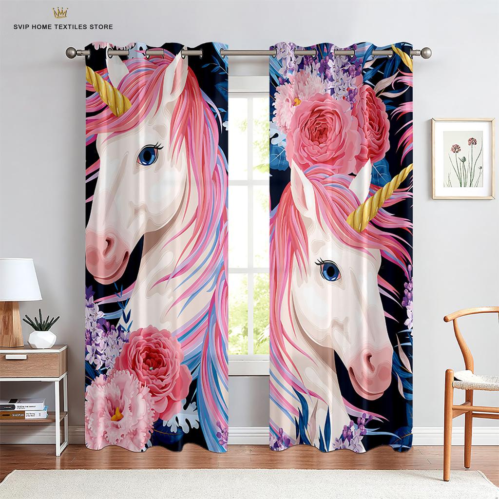 Cartoon Cute Unicorn Windows Curtains for Living Room Child Bedroom Window Treatment Blinds Kitchen Curtains