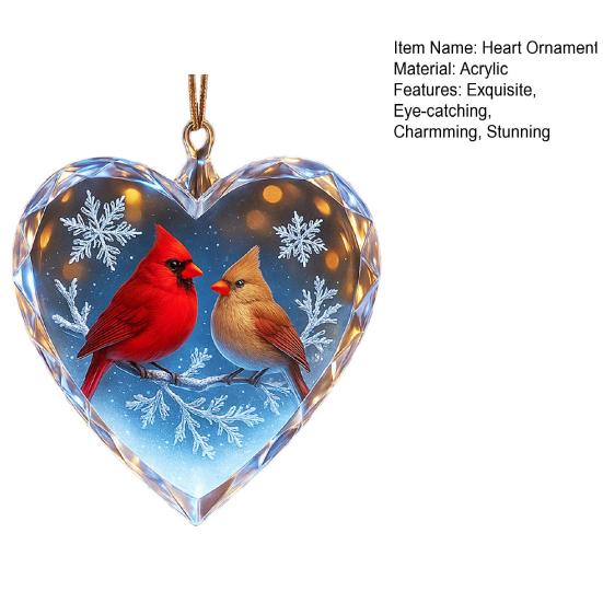 Red Birds Christmas Ornaments Couple Bird Heart Shaped Ornament for Xmas