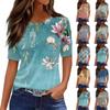 Женская футболка с коротким рукавом и круглым вырезом, карманом и винтажным цветочным принтом