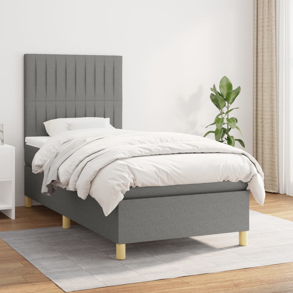 Box Spring Bed with Mattress Dark Gray 90 x 190 cm Fabric