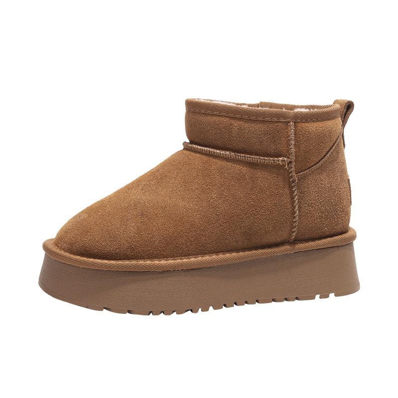 Зимние ботинки с толстой подошвой женские меховые короткие ботинки с подкладкой водонепроницаемые теплые хлопковые ботинки