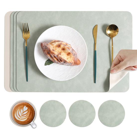 Yousheng Faux Leather Placemat Coaster Dining Table Heat Insulation Pad Dual Side Waterproof Placemat for Kitchen Countertops Dining Tables