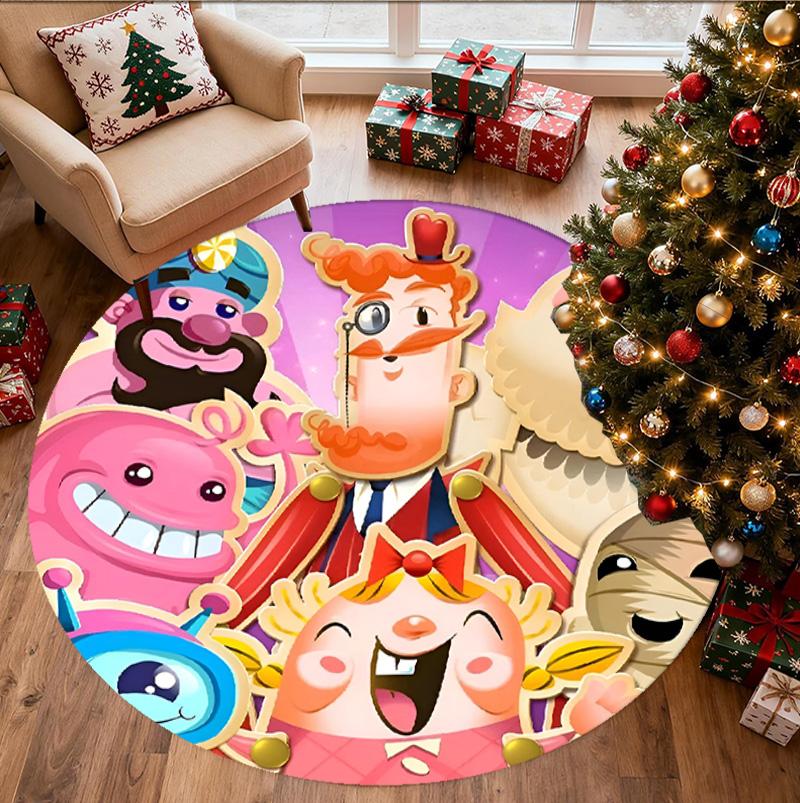 Candy Crush Saga Pattern Round Rug, Indoor/Outdoor Mat, for Picnic, Gameroom, Bedroom, Office, Living Room, Home Decor Carpet, Birthday Gift