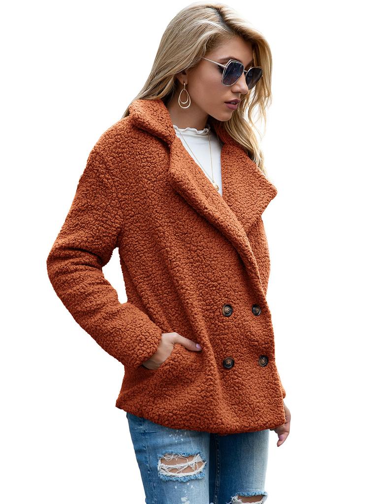 Женское модное зимнее пальто с длинными рукавами и пуговицами из искусственной овчины, лохматая куртка большого размера