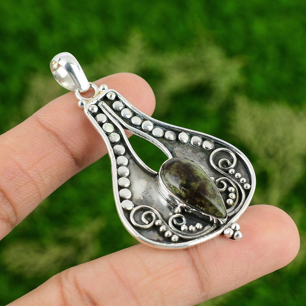 Australian Serpentine Pendant 925 Sterling Silver Pendant Antique Handmade Jewelry Gemstone Pendant Gifts For Him