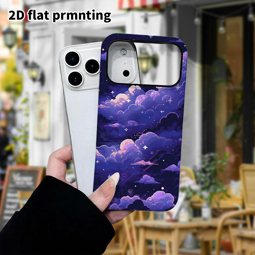 Phone Case: 2D flat design suitable for iPhone 18, 17, 16, 15, 14, 13 Pro film protective case, couple style, purple-toned starry sky, Christmas and H