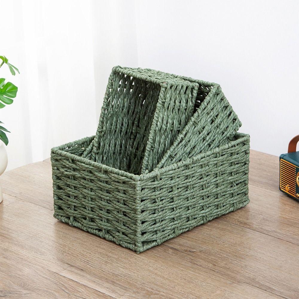 Large Capacity Woven Storage Basket Rectangular Snack Storage Box Cosmetics Storage Box for Home