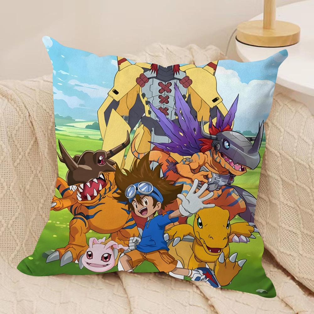 Anime DDigimon AAdventure Cushion Cover Silky Short Plush Invisible Zipper Dustproof Sofa Pillow Case For Home Decor