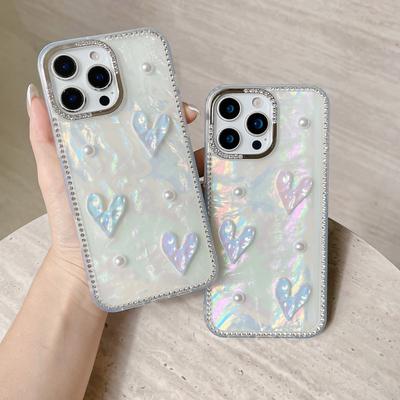 Красивый чехол с узором ракушки Ins Love для iPhone 16, новый чехол для телефона Apple 15 Promax, модный, с блестящими бриллиантами