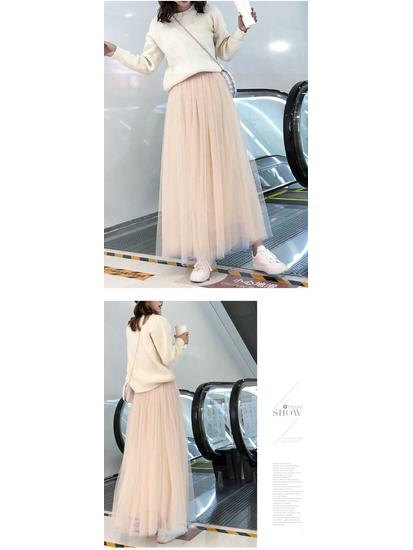 Mid-Length A-Line Pleated Mesh Skirt