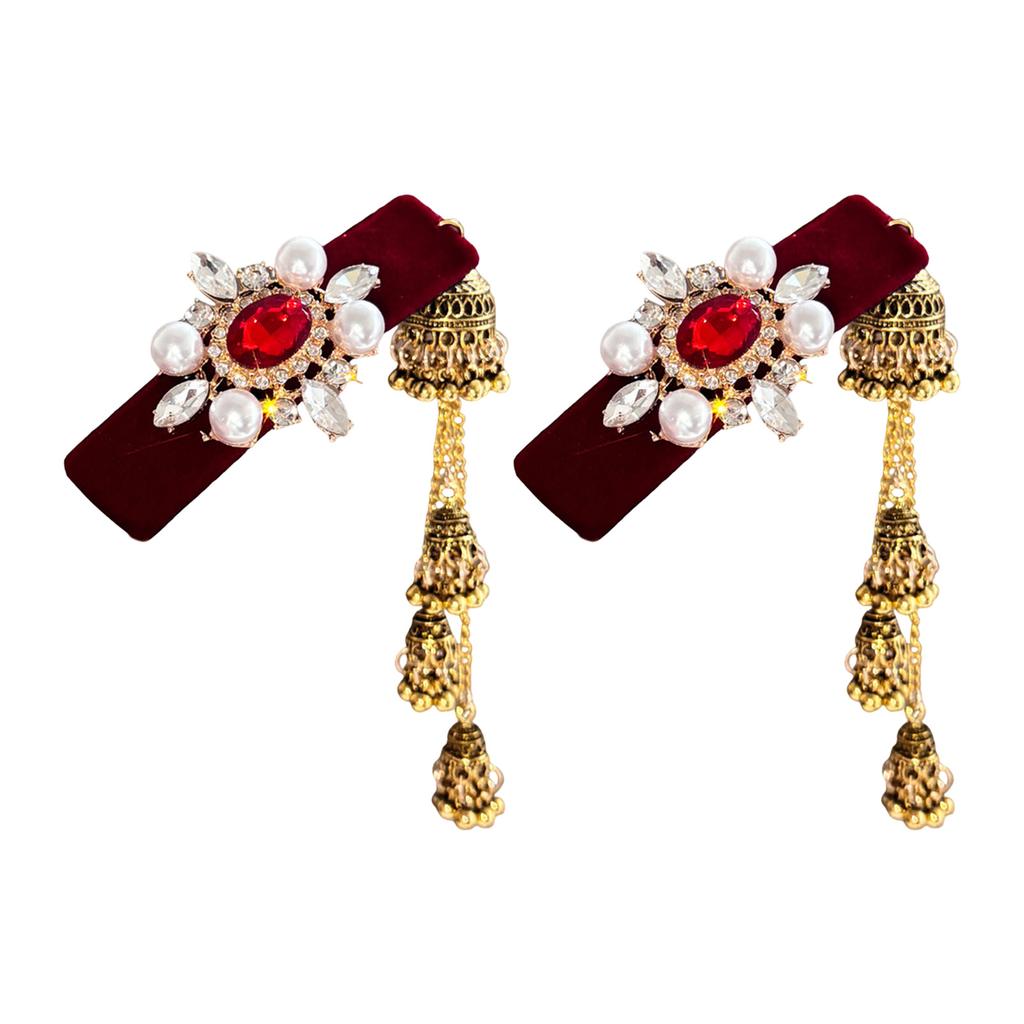Vintage Red Velvet Hair Clip With Tassel Design New Chinese Style Side Hair Accessory For Women