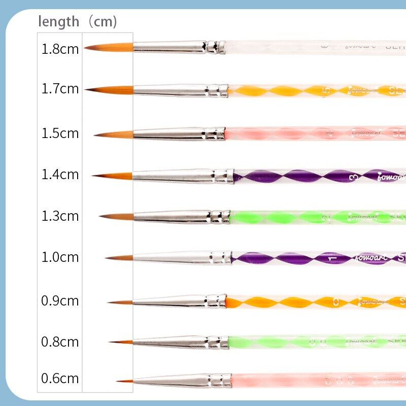 JOWOART Very Fine Tip Art Paint Brush Nylon Hair 9 Piece Watercolor Transparent Color Rod Hook Line Stroke Pen Drawing Supply