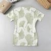 Ginkgo Leaf Print V-Neck Short Sleeve Bodycon Dress - Sweet-Cool Style, Soft Fabric for Beach, Daily Casual & Afternoon Tea Outing