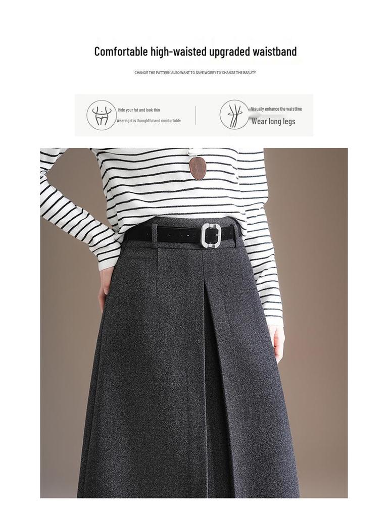 Elegant High-Waisted Woolen A-line Midi Skirt - Winter 2025