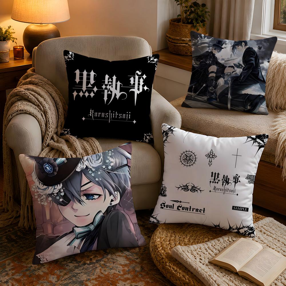 Anime BBlack BButler Cushion Cover Soft Plush Cushion Cover Double Print And Invisible Zipper For Sofa Home Car Use