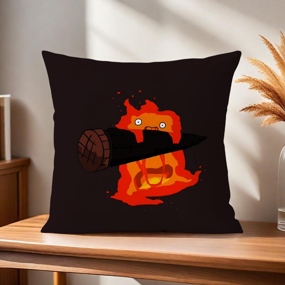 Cushion Cover Comfortable Soft Pillow Cartoon Case for Sofa Living Room Home Office Cute Decor C-Calcifer and Protective Covers
