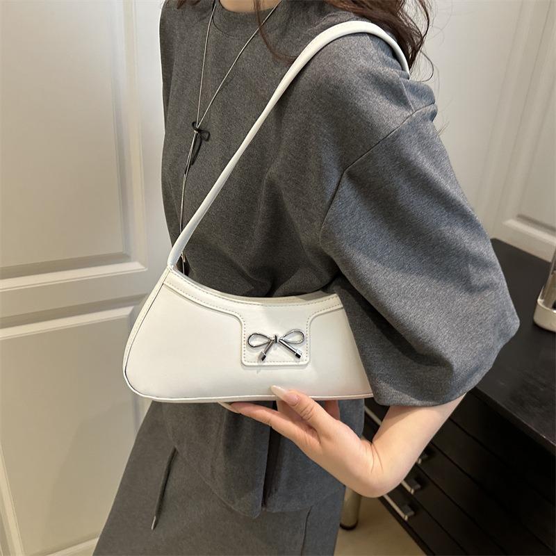 Summer New Solid Color High Texture Bow Portable Shoulder Bag Fashionable Simple Armpit Bag