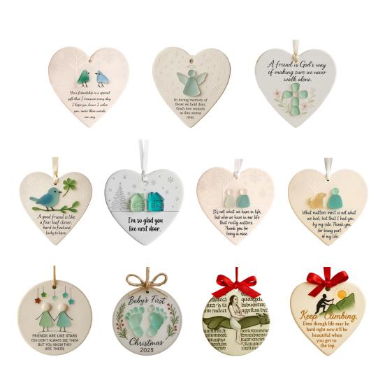 Sea Glass Art Christmas Ornament Handmade Sea Glass Bird/Tree/Turtle/Hot Air Balloon Hanging Ornaments for Xmas Tree Holiday Home Party Decor