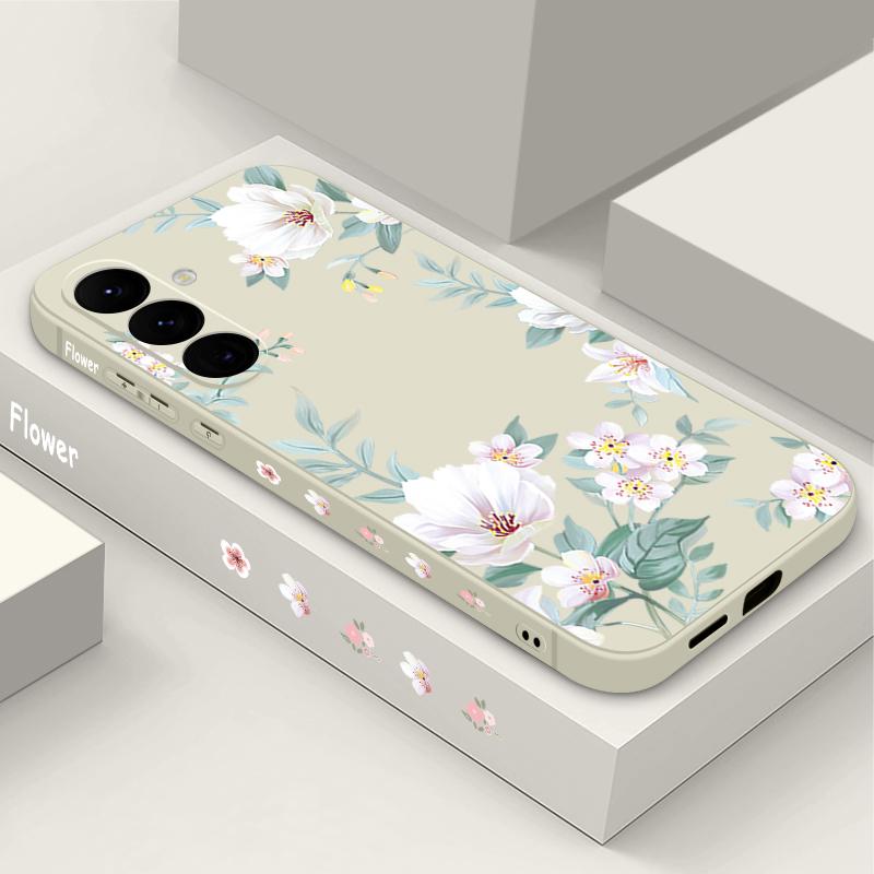 Floral Print TPU Lanyard Soft Case For Samsung S25 S24 FE S23 Ultra S22 A36 A16 A55 A15 A35 A06 A05 A25 A54 Slim Shockproof Matte Phone Cover