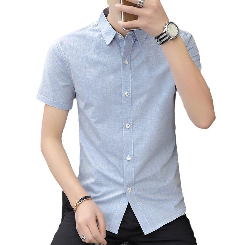 Summer Men's Short-sleeved Shirt Trend Fashion Embroidery Shirt Slim Work Men's Professional Inch Shirt