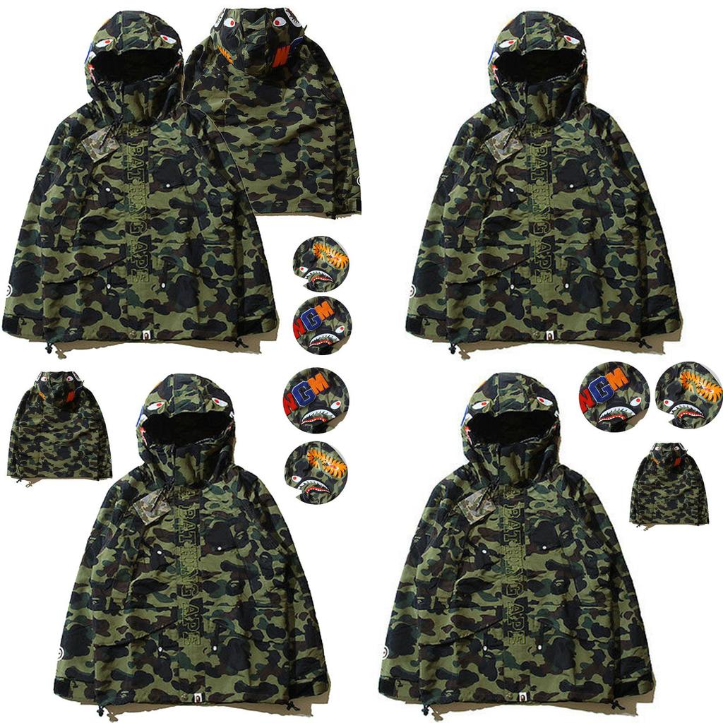 Мужская толстовка-куртка A Bathing Ape с принтом головы акулы и камуфляжем, из мягкого дышащего материала