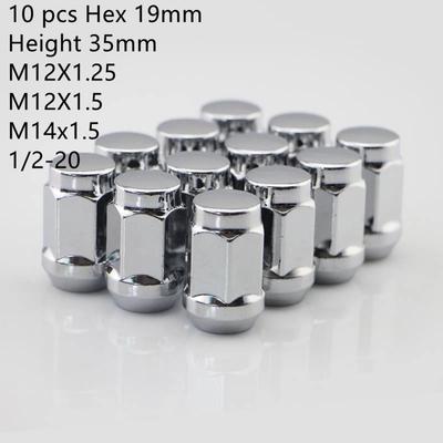 Автомобильные колесные гайки 19 мм шестигранник длина 35 мм M14x1.5 M12x1.5 M12x1.25 Колесные гайки m14x2, 1/2-20 Хромированные закрытые колесные гайки 10 штук