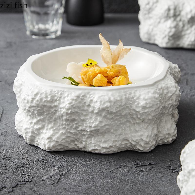Каменная текстура Керамическая обеденная тарелка Ресторанная двойная изолированная тарелка Десертная тарелка Тарелки для суши Посуда для молекулярной кухни