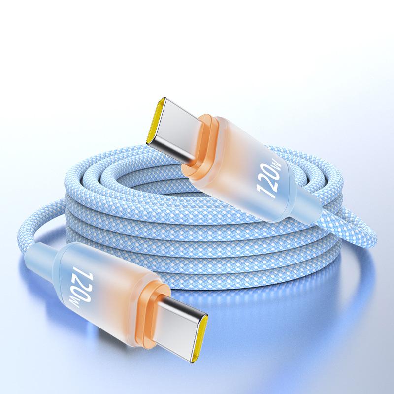 Быстрый зарядный кабель Type-C Dual на 120 Вт для Apple 15/16, ноутбуков Huawei и автомобильного зарядного устройства 6A