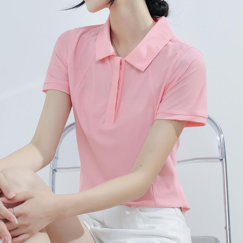 Новая летняя повседневная женская футболка с короткими рукавами, замедляющая старение, простая фактура, спортивная тонкая женская футболка-поло