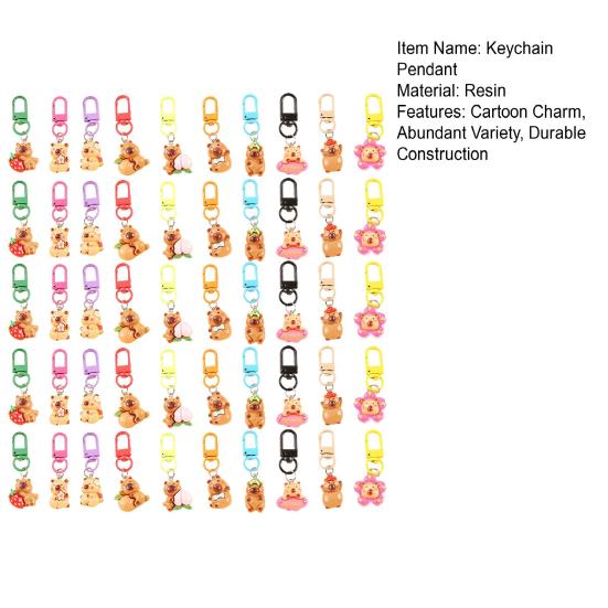 Набор брелоков с капибарами 24/50 шт., мультяшные брелоки-подвески в виде смоляных кукол, металлические кольца для ключей