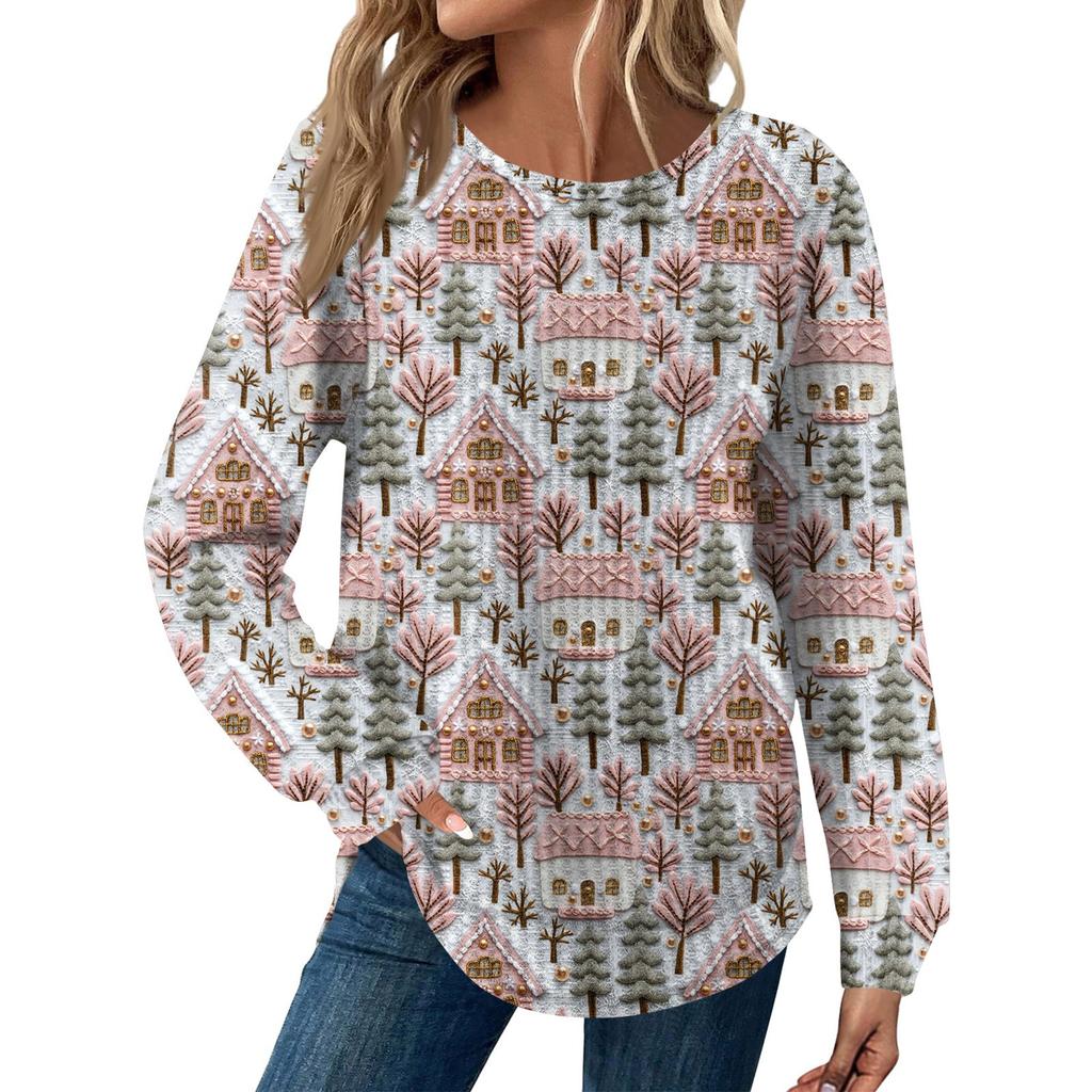 Women's Fashion Long Sleeve Christmas Loose Long Sleeve Round Neck Casual Top