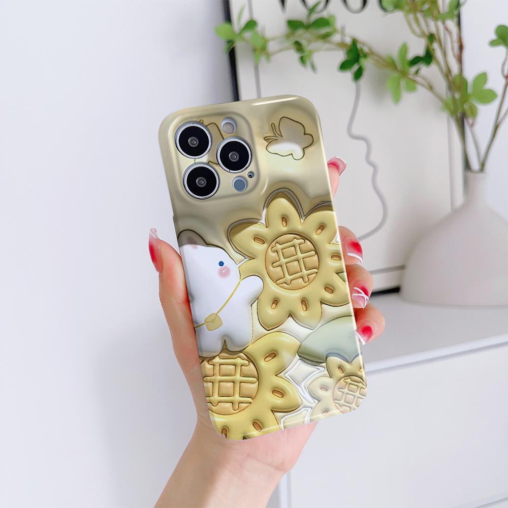 Для iPhone 16 Samsung S23 A23 A52 A33 A73 A53 Huawei Honor Xiaomi Redmi OPPO Vivo Узор кролика и подсолнуха Полная защита камеры Жесткий чехол для телефона