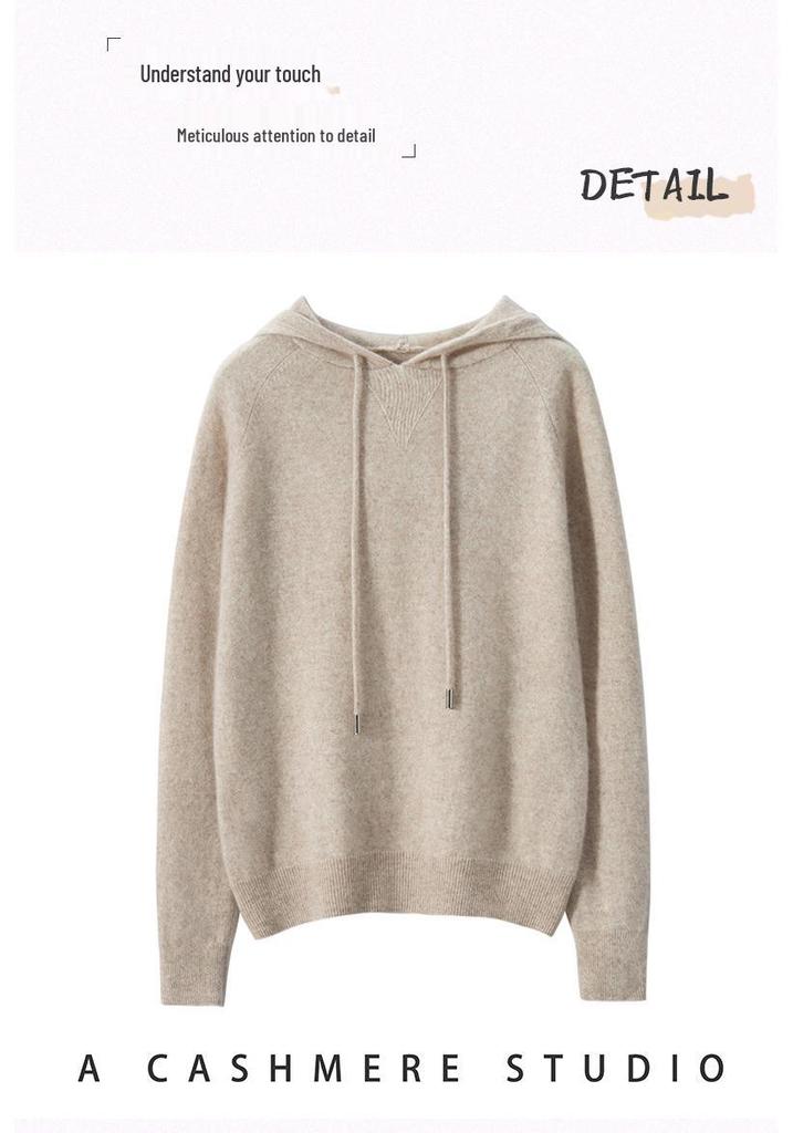 Women's Pure Cashmere Solid Color Hoodie, Warm and Thick, Loose Fit for Autumn and Winter