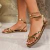 Летние новые женские сандалии 2024 года, модные однотонные женские элегантные гладиаторские туфли с открытым носком, уличные сандалии на плоской подошве Zapatos