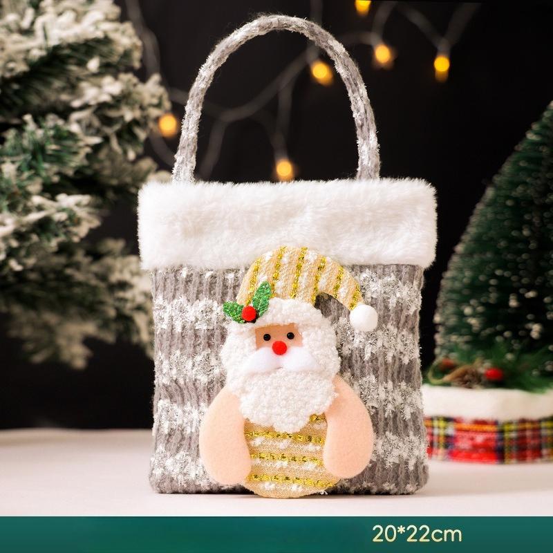Christmas Apple Gift Bag Knitted Plush Santa Snowman Reindeer Bear Handbag Xmas Eve Candy Present Bag Holiday Party Decor