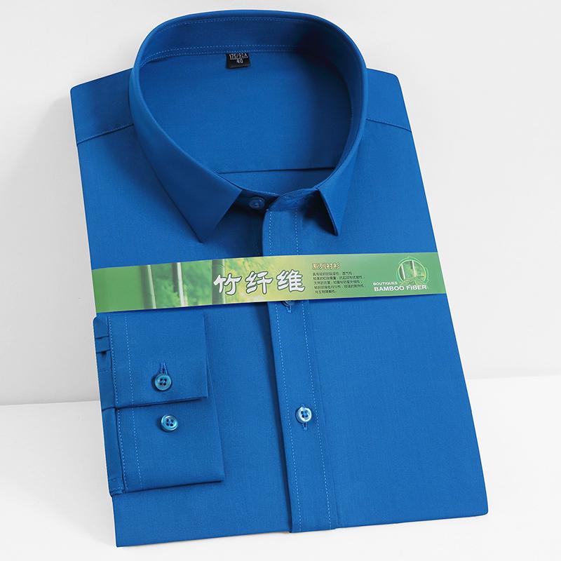 Мужская классическая классическая рубашка из эластичного бамбукового волокна с длинными рукавами, без карманов, стандартного кроя, деловые офисные рубашки, удобные в уходе